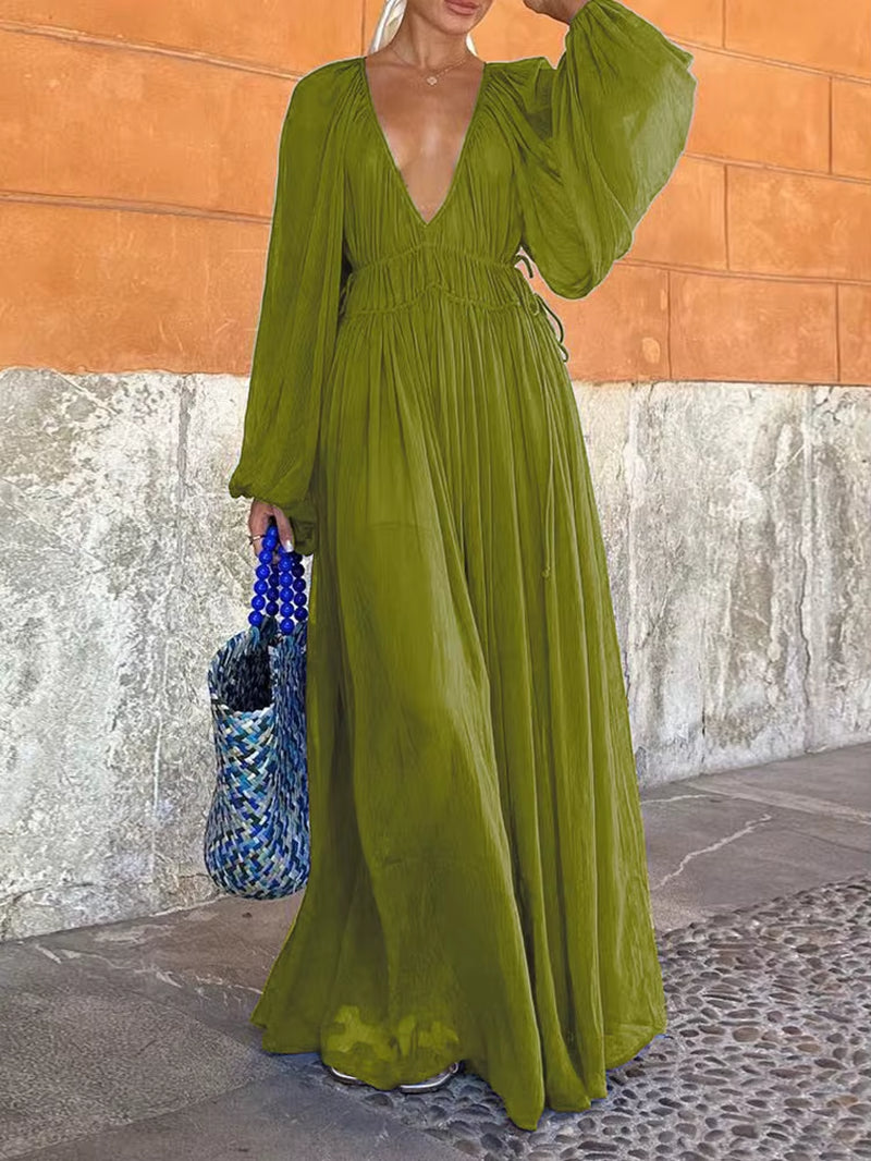 Effortless Beach Vibes: Beach Style Long Sleeve Maxi Dress